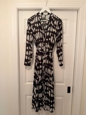 Bella Dahl Black and White Long Sleeve Tie-Dye Midi Dress XS